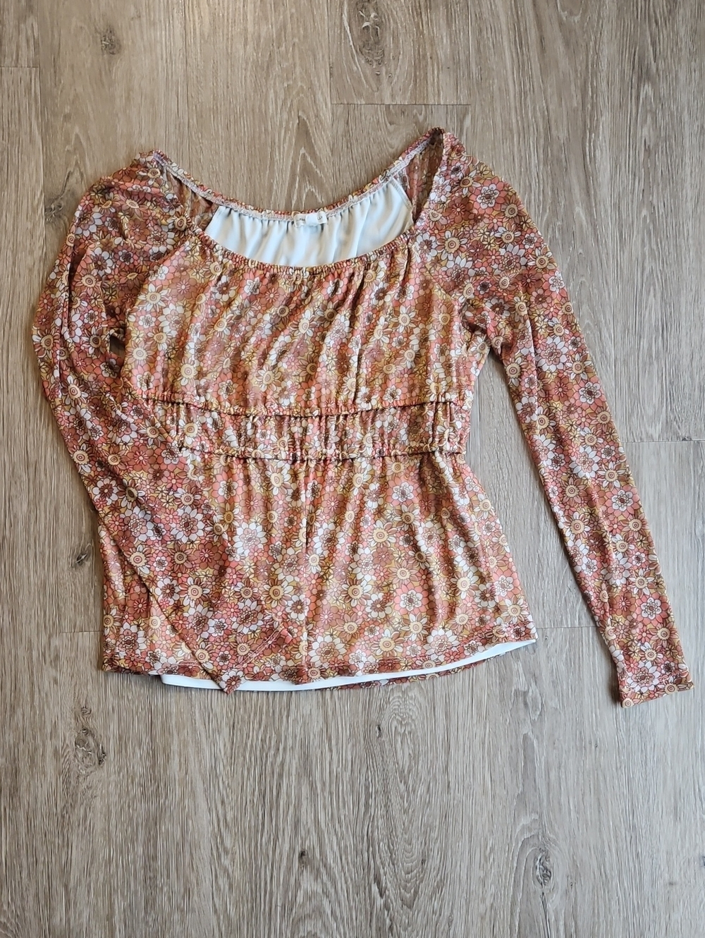 Floral Long-Sleeve Scoop Neck Top - Rust Floral